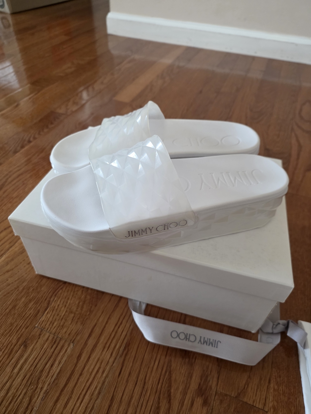 Jimmy Choo White Quilted Slide Sandals